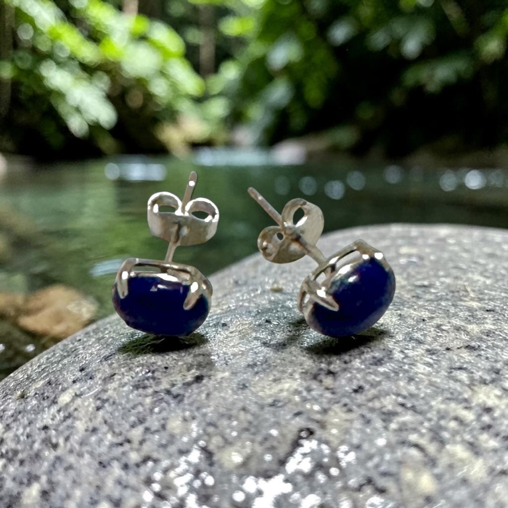Lapis Lazuli 6×8mm Oval 925 Silver Earrings