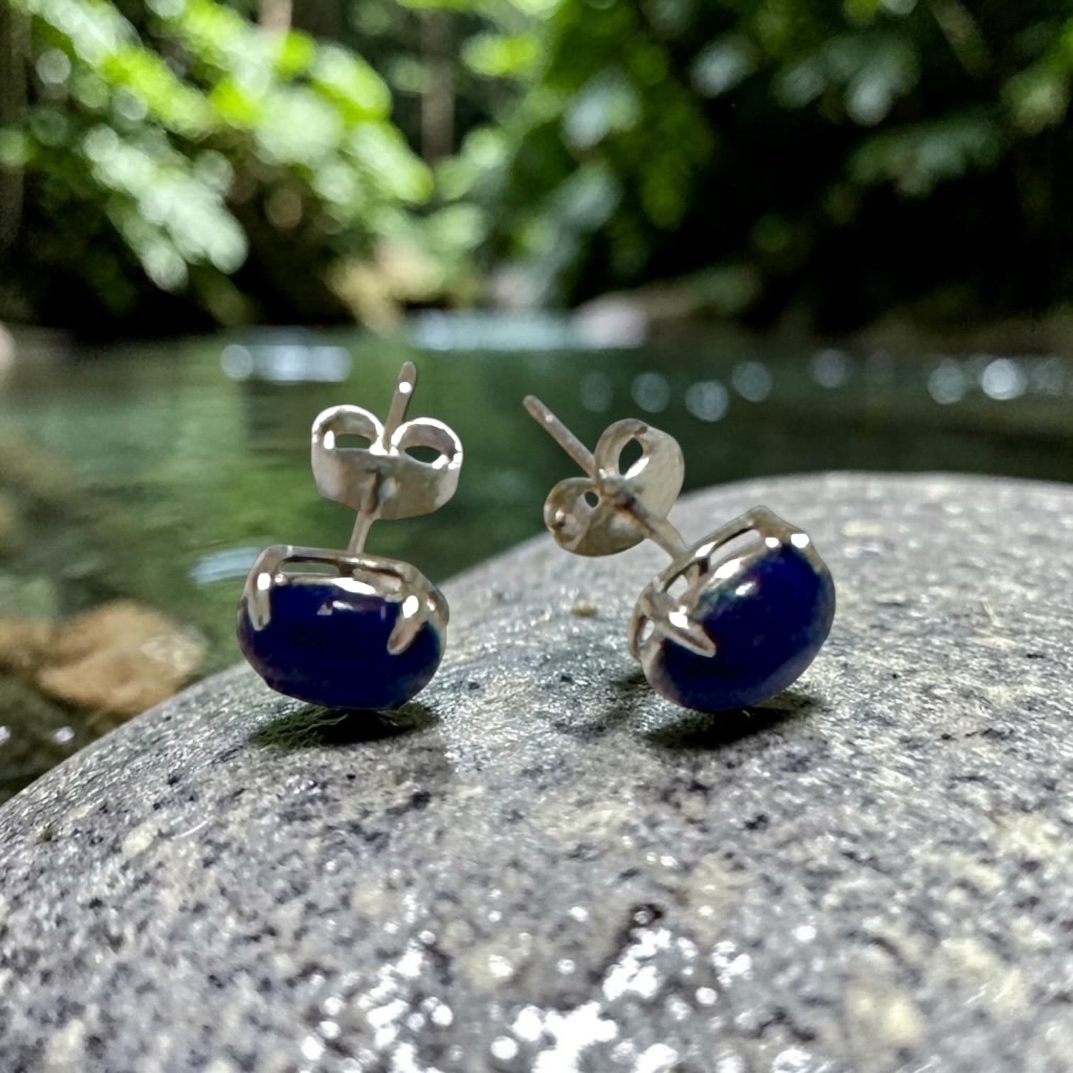 Lapis Lazuli 6×8mm Oval 925 Silver Earrings