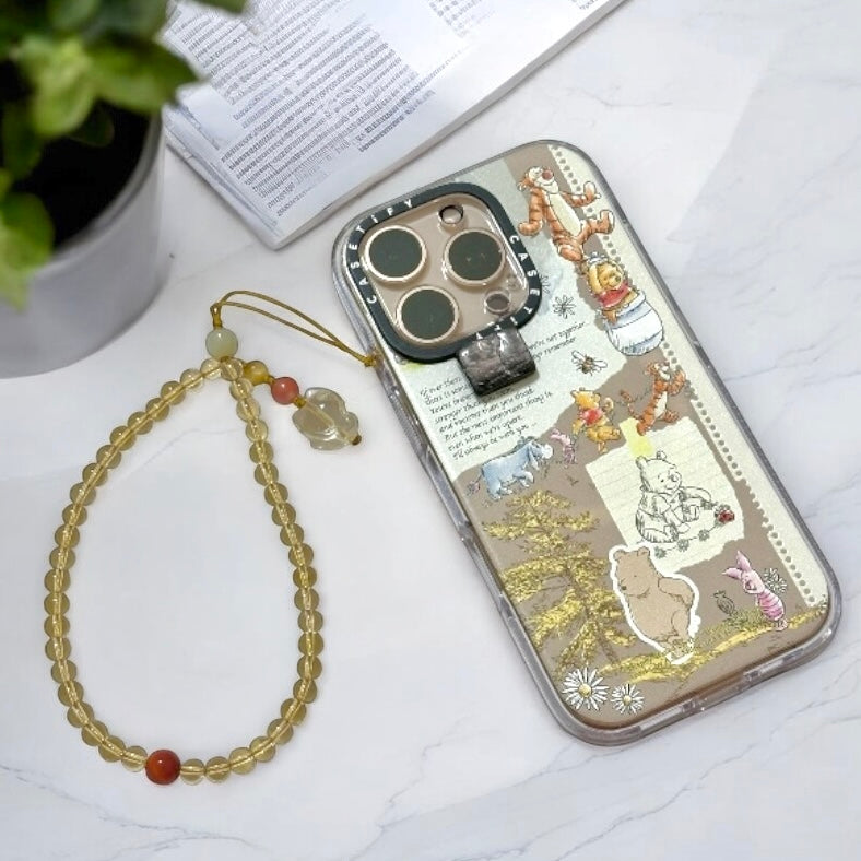 Citrine 6mm Wealth-Attracting Phone Chain Accessory (with Jade, Carnelian, Golden Tiger’s Eye, Lucky Fox & Stainless Steel Beads) PREMIUM