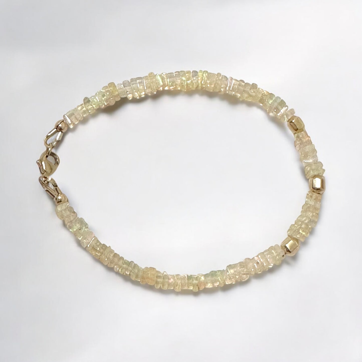 Ethiopian Opal Rondelle 3x4mm Bracelet with Gold-Filled Clasp and Beads (AAA Grade)