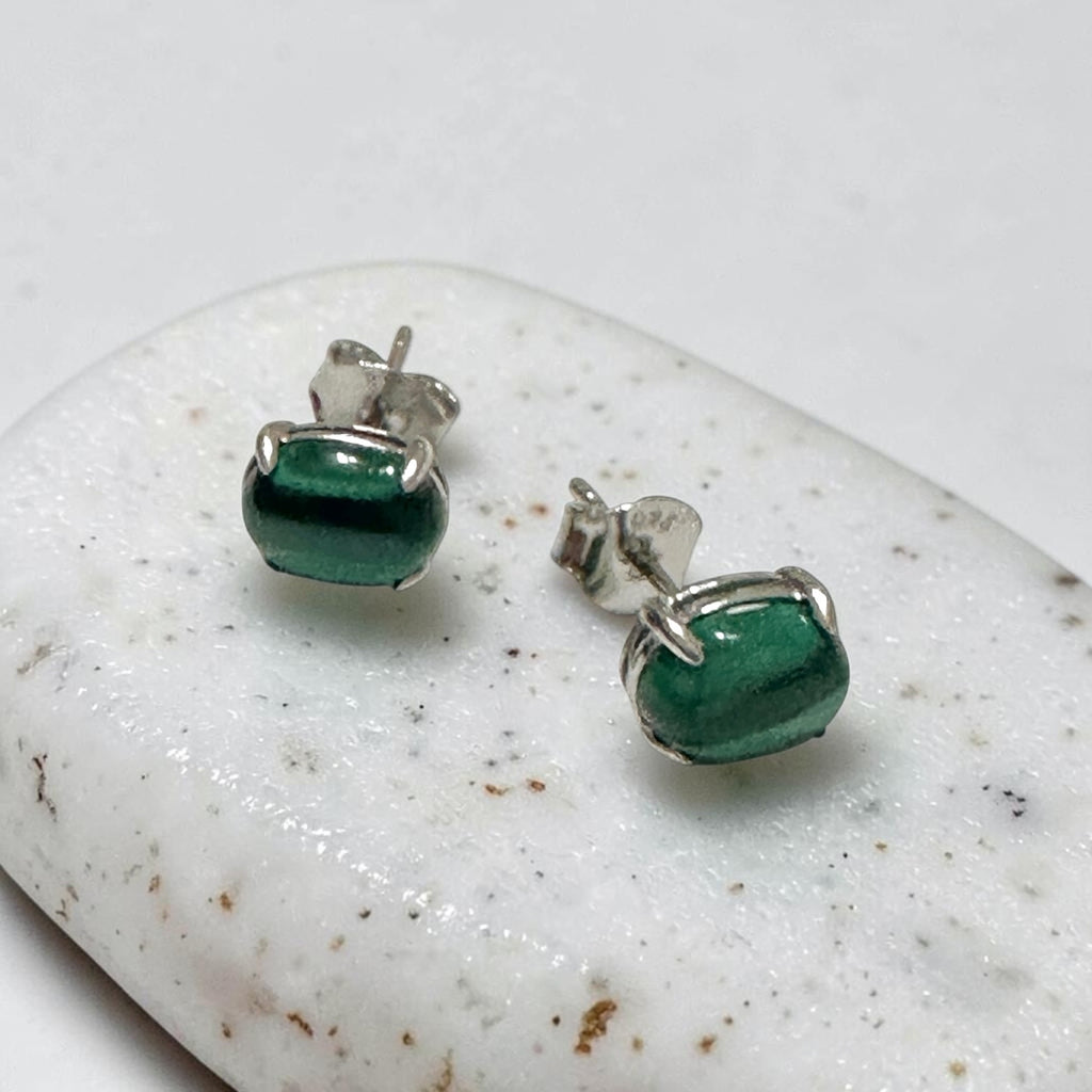 Malachite 6×8mm Oval 925 Silver Earrings