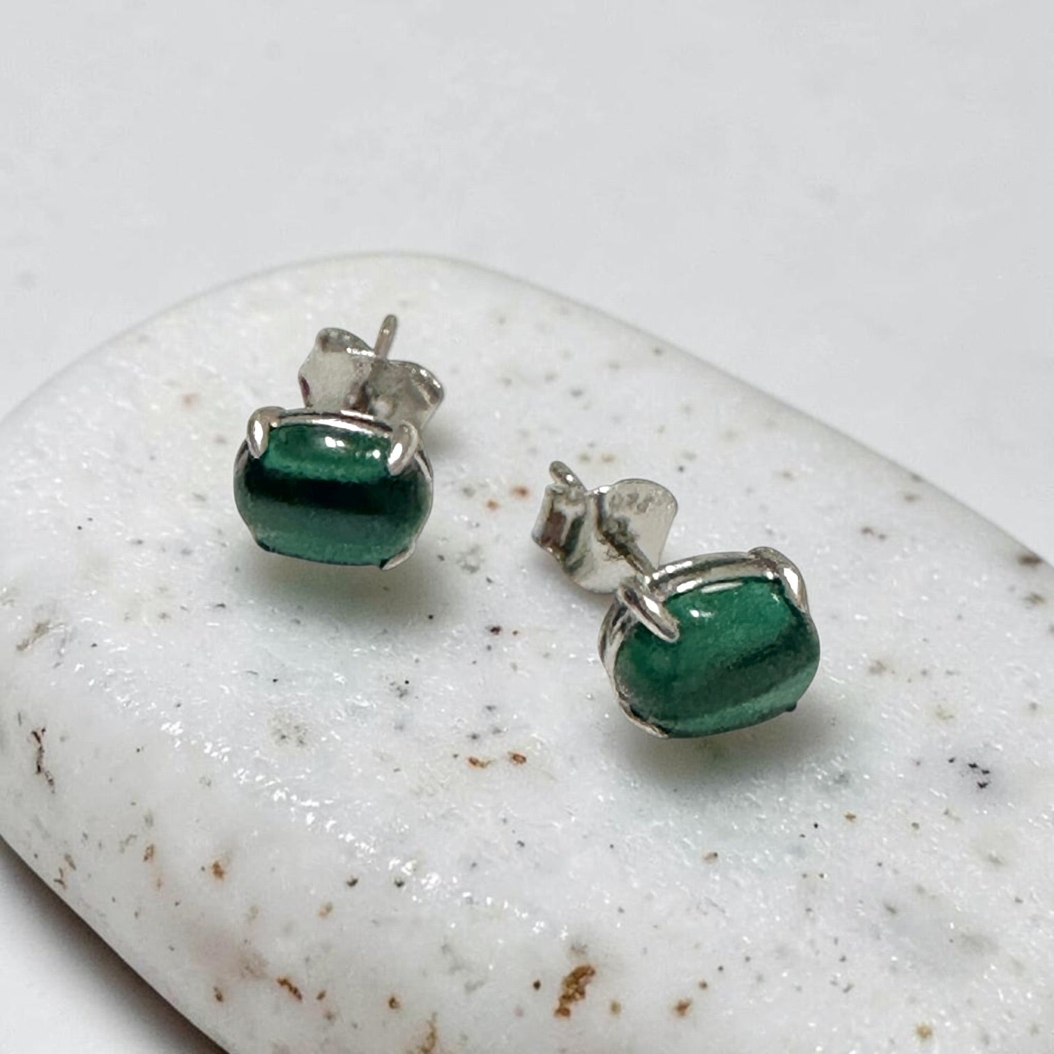 Malachite 6×8mm Oval 925 Silver Earrings