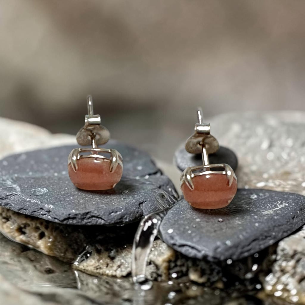Rhodochrosite 6×8mm Oval 925 Silver Earrings