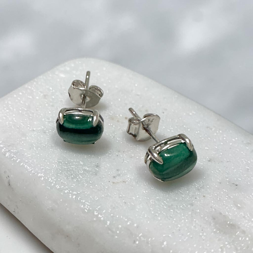 Malachite 6×8mm Oval 925 Silver Earrings