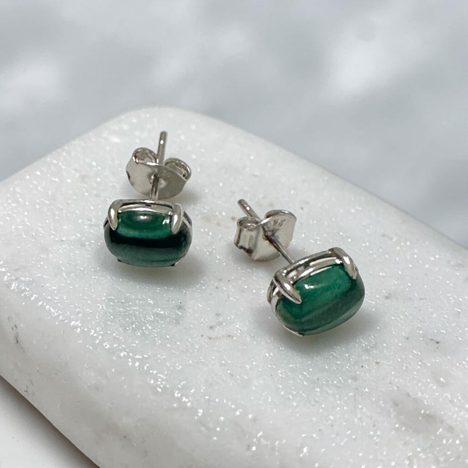 Malachite 6×8mm Oval 925 Silver Earrings