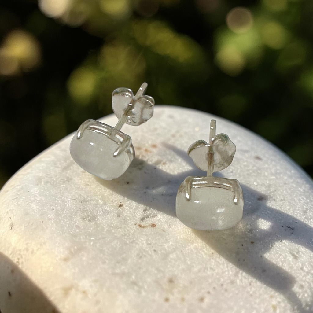 Moonstone 6×8mm Oval 925 Silver Earrings