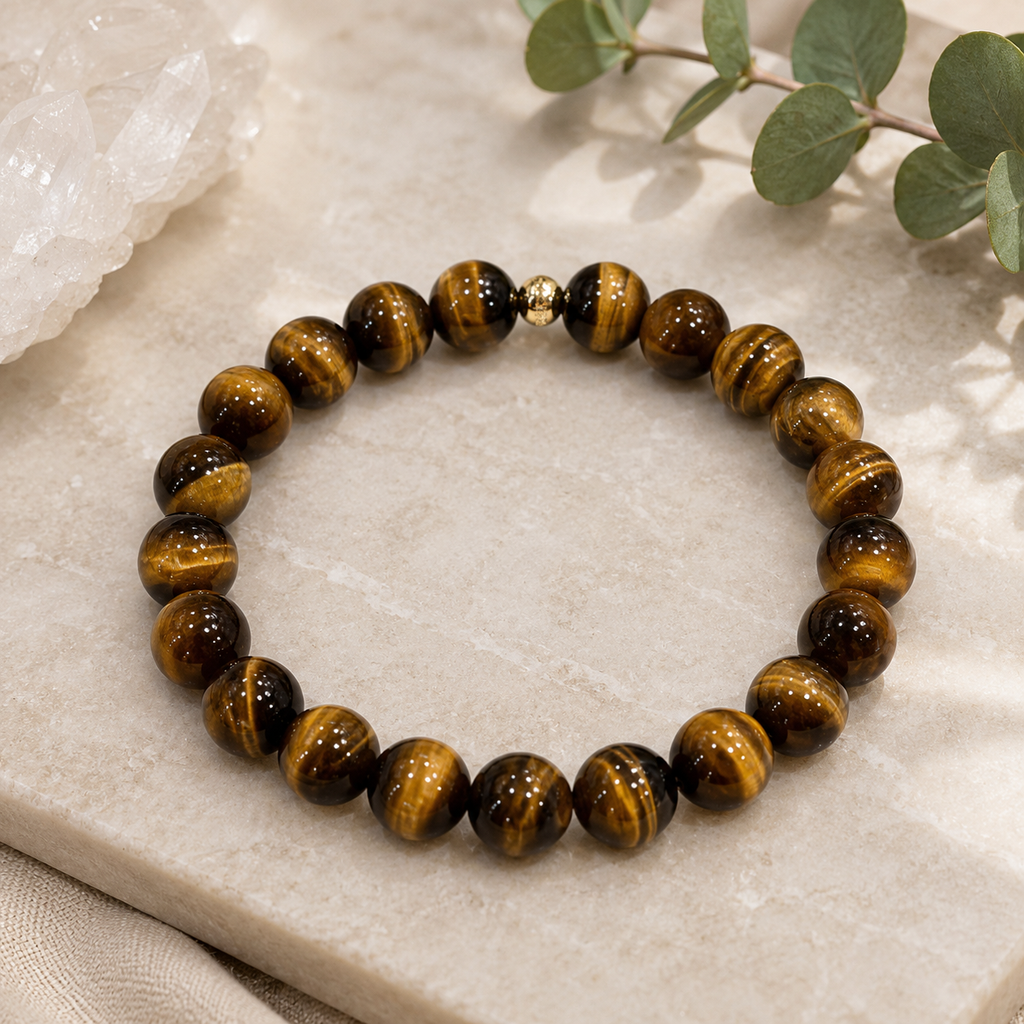 Tiger’s Eye 8mm Bracelet with 14k gold filled bead (Confidence)