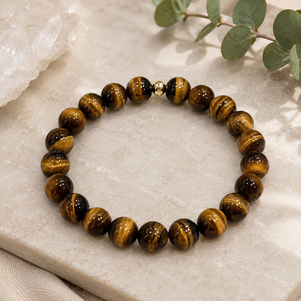 Tiger’s Eye 8mm Bracelet with 14k gold filled bead (Confidence)