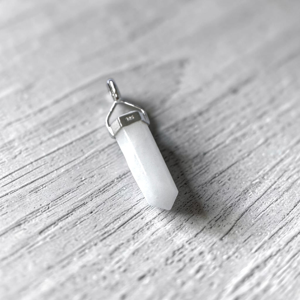 White Jade Double Pointer Pendant in 925 Silver (Effortless Wealth)