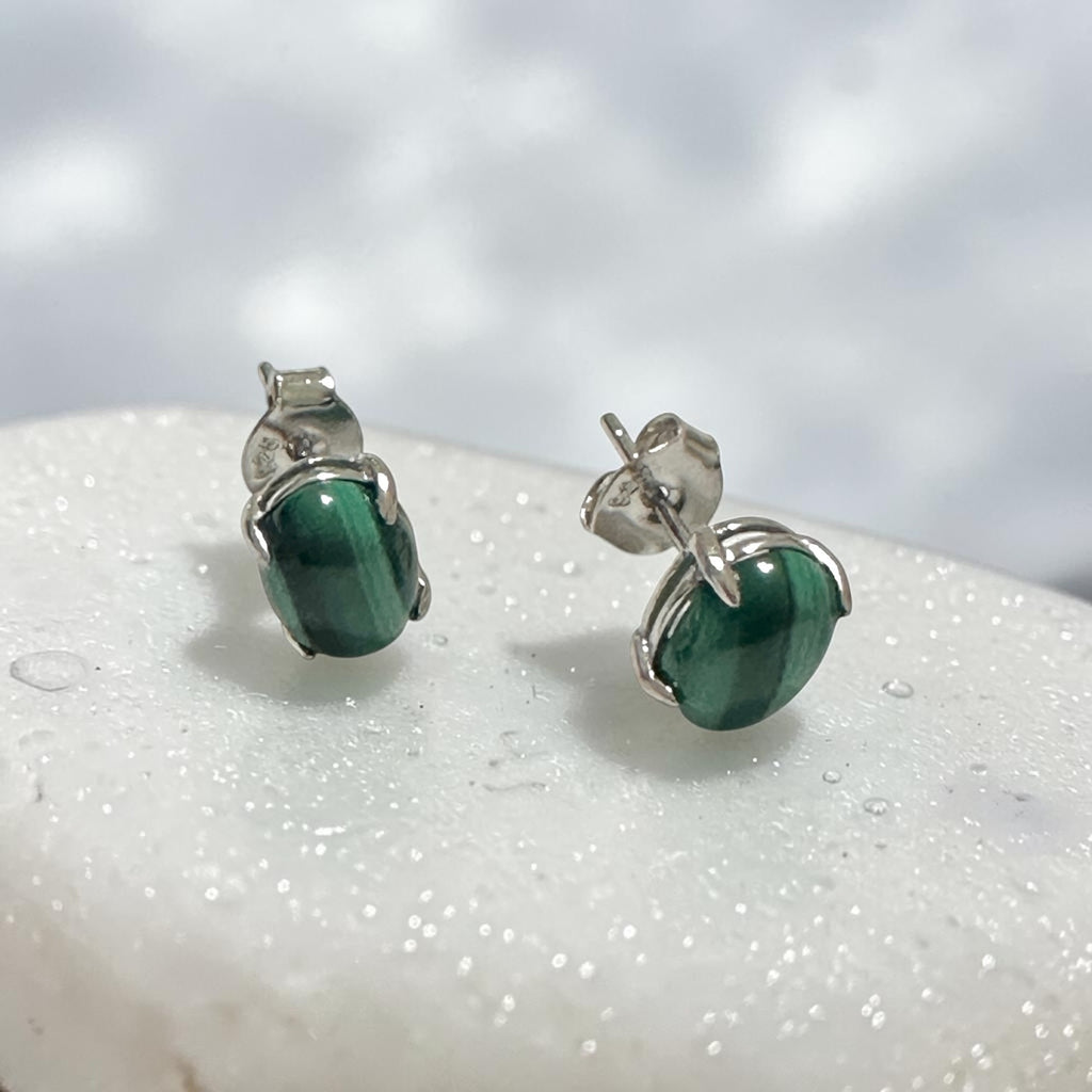 Malachite 6×8mm Oval 925 Silver Earrings