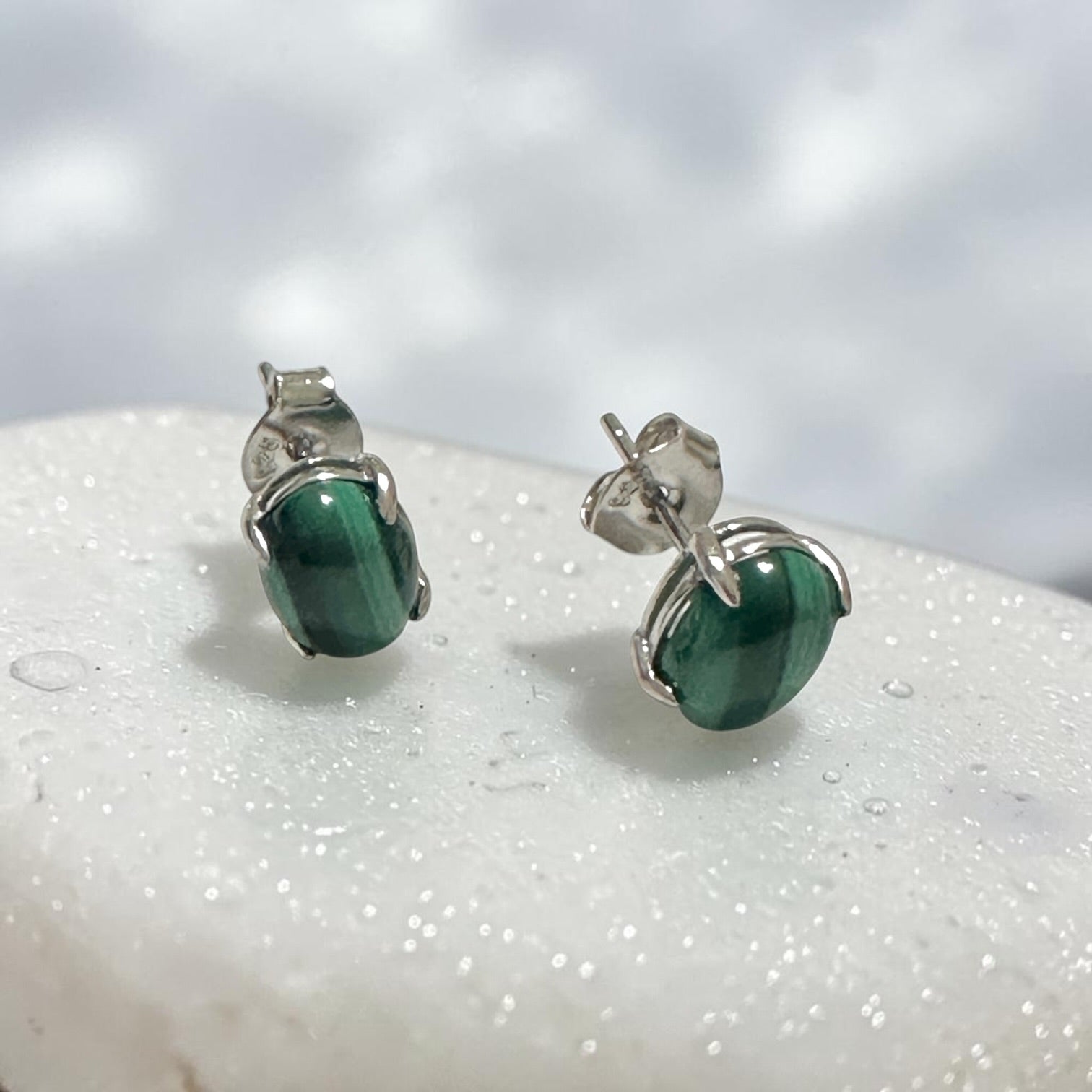 Malachite 6×8mm Oval 925 Silver Earrings