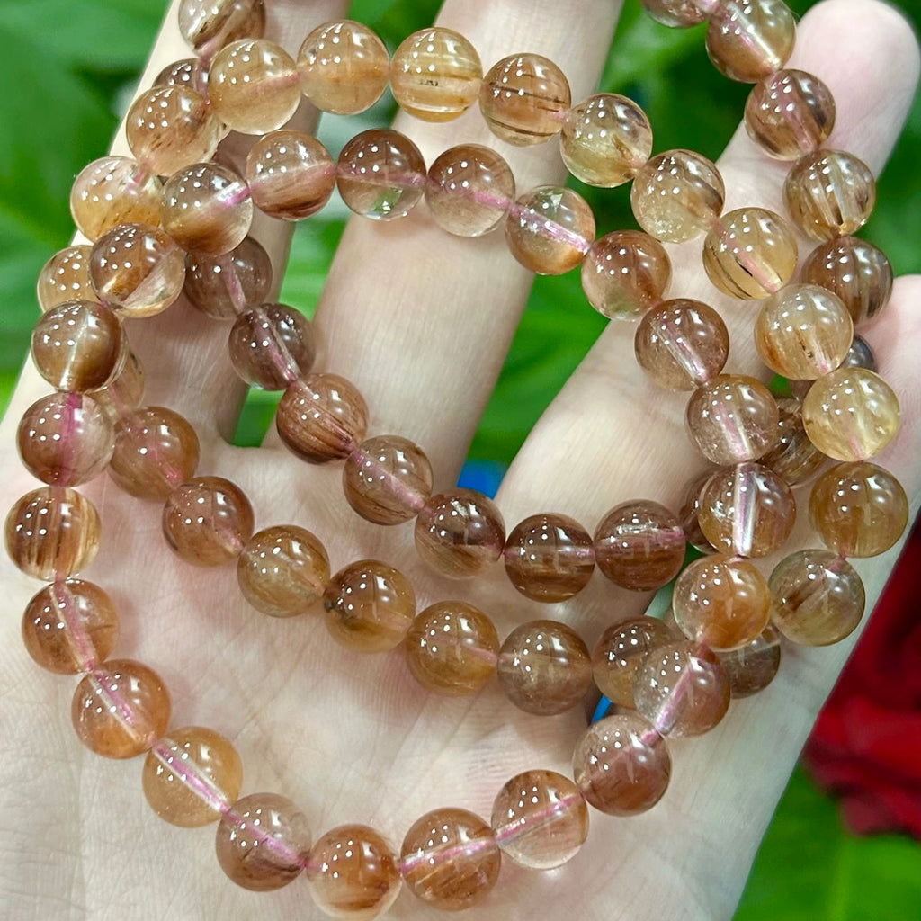Natural Pink Rutilated Quartz 8mm Bracelet (Very Rare)