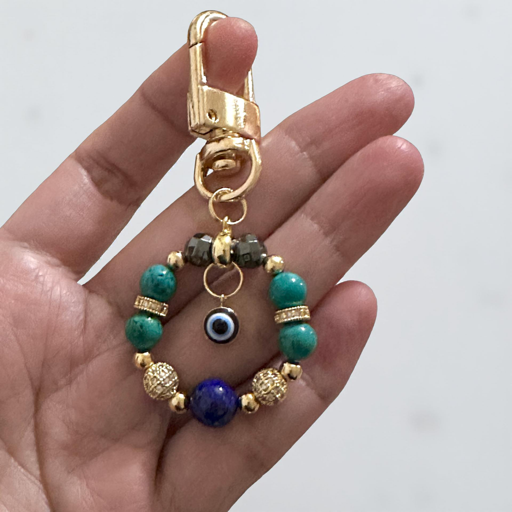 Turquoise Evil Eye Bag Charm by Audrey (with Lapis Lazuli & Hematite)