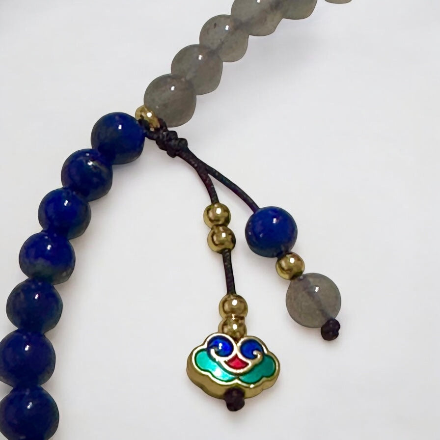 Lapis Lazuli & Labradorite Phone Chain Accessory with Ruyi Charm (Premium Quality with Stainless Steel Beads)