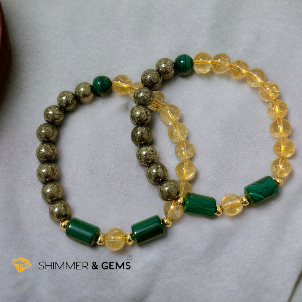 Abundance & Success Bracelet for Men (Citrine, Pyrite & Malachite 8mm)