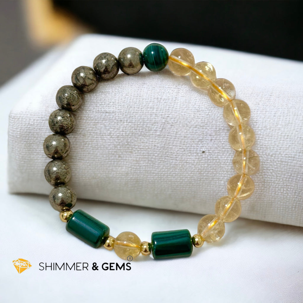 Abundance & Success Bracelet for Men (Citrine, Pyrite & Malachite 8mm)