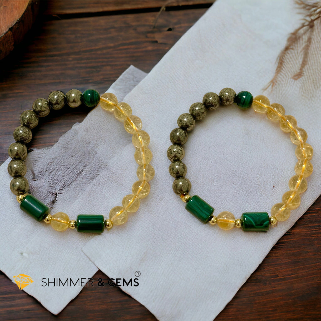 Abundance & Success Bracelet for Men (Citrine, Pyrite & Malachite 8mm)