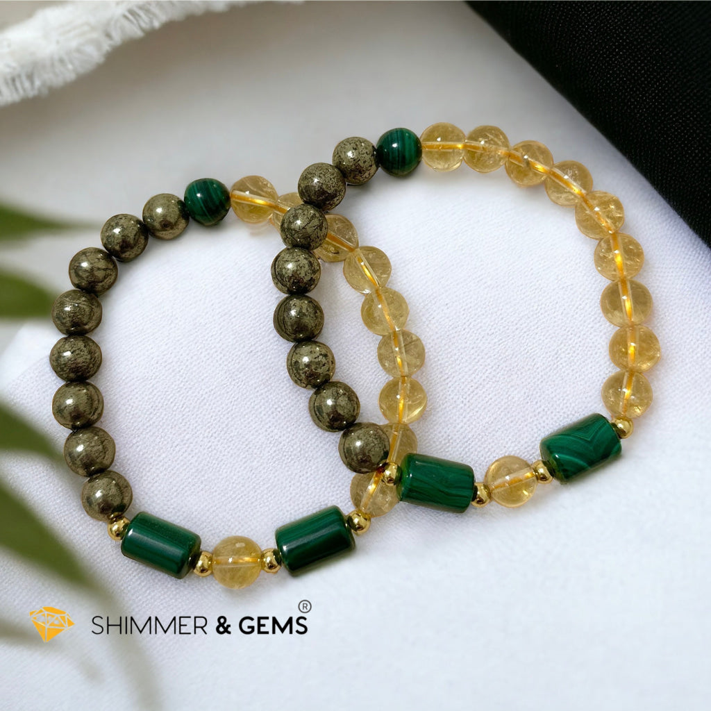 Abundance & Success Bracelet for Men (Citrine, Pyrite & Malachite 8mm)