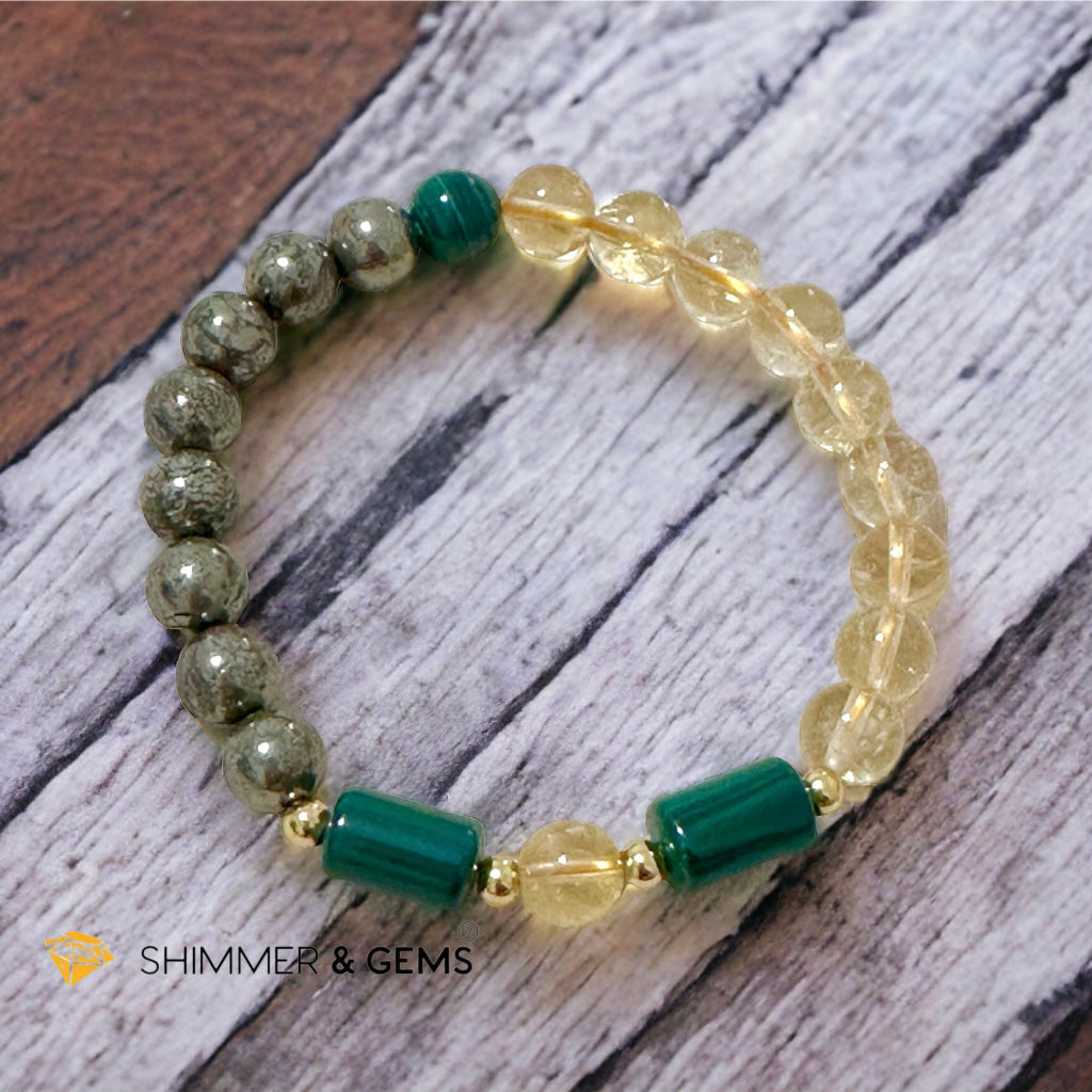 Abundance & Success Bracelet for Men (Citrine, Pyrite & Malachite 8mm)