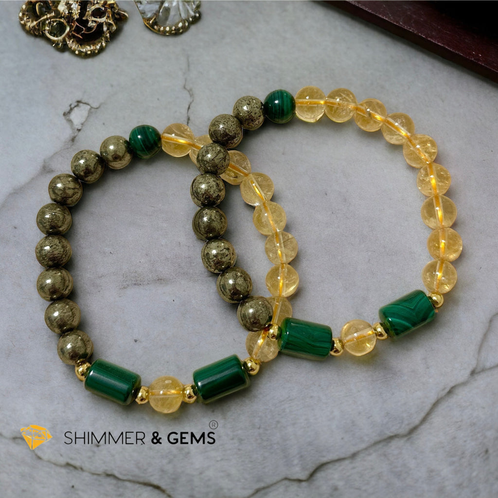 Abundance & Success Bracelet for Men (Citrine, Pyrite & Malachite 8mm)