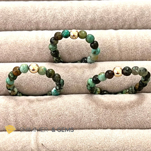 African Turquoise 3mm Beads Ring with 14k gold filled beads