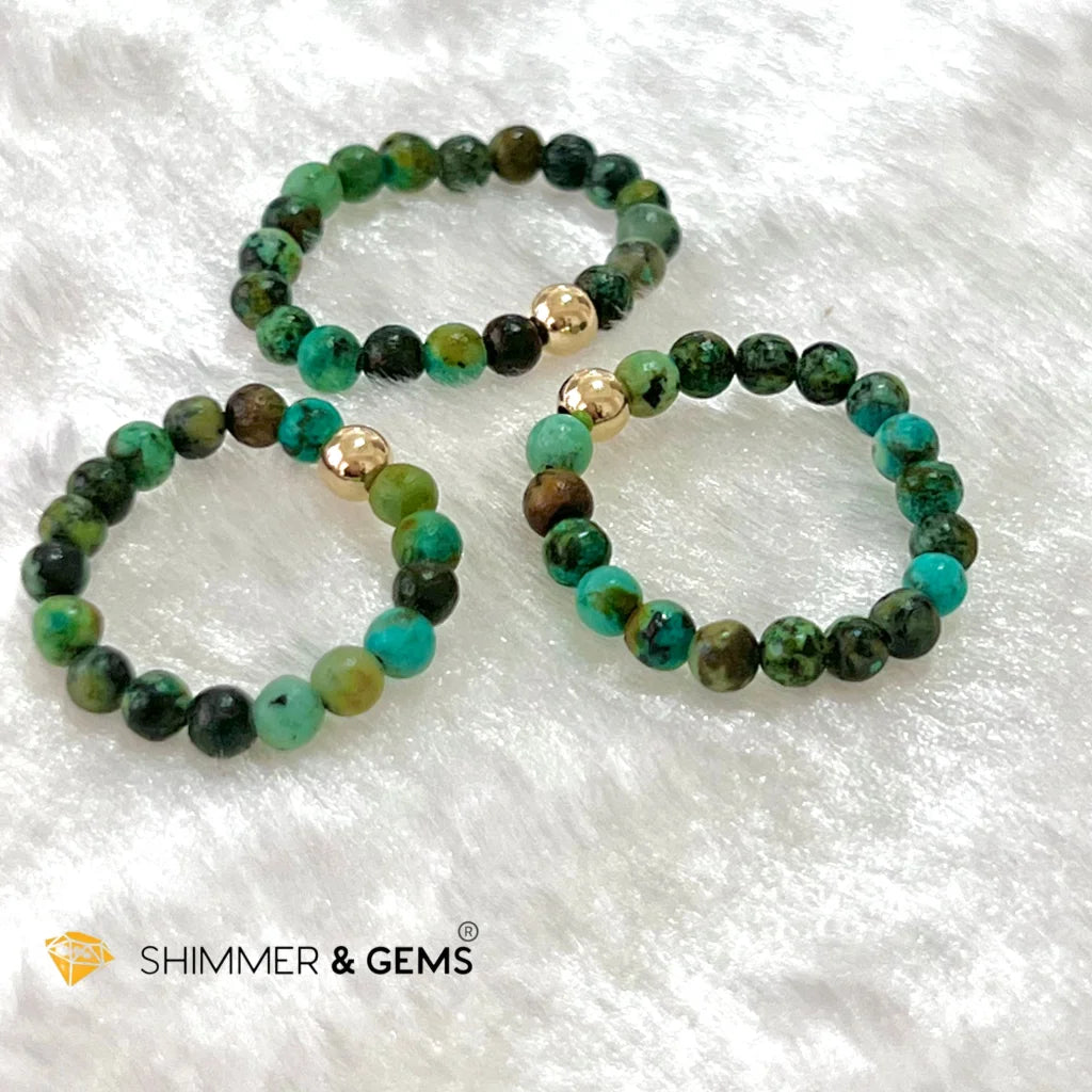 African Turquoise 3mm Beads Ring with 14k gold filled beads