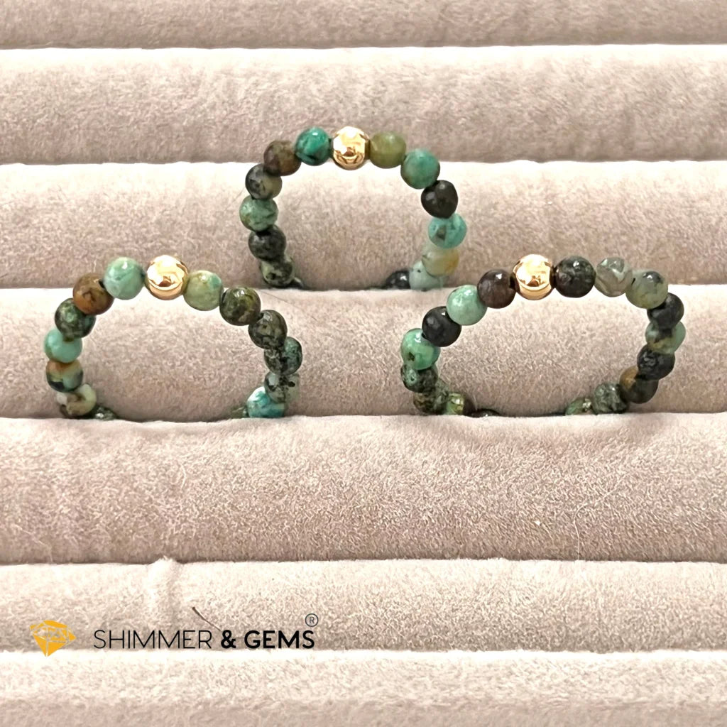 African Turquoise 3mm Beads Ring with 14k gold filled beads