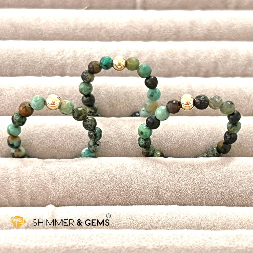 African Turquoise 3mm Beads Ring with 14k gold filled beads