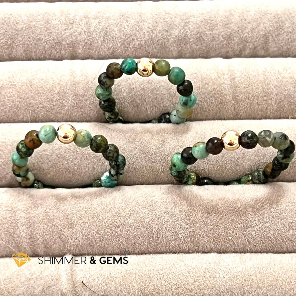 African Turquoise 3mm Beads Ring with 14k gold filled beads