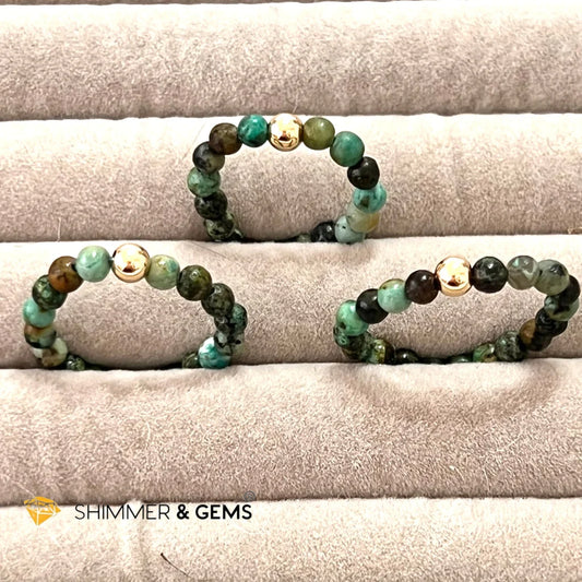 African Turquoise 3mm Beads Ring with 14k gold filled beads