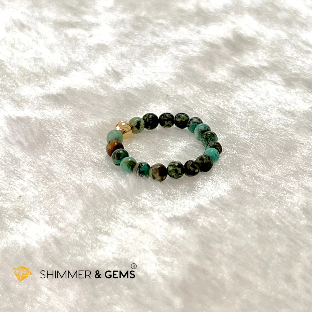 African Turquoise 3mm Beads Ring with 14k gold filled beads