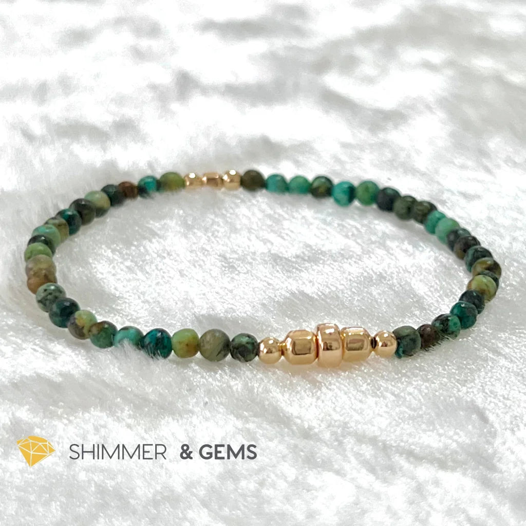 African Turquoise 3mm Healing Bracelet with 14k gold filled beads