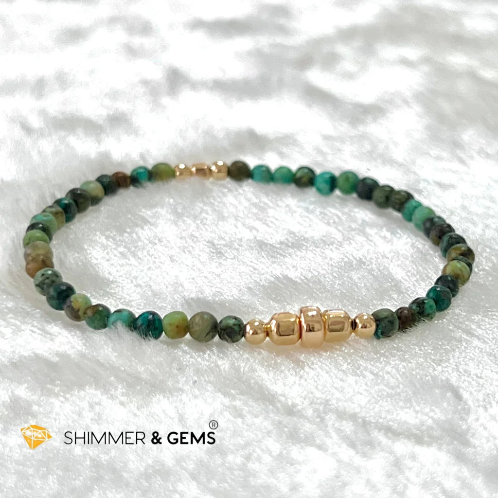African Turquoise 3mm Healing Bracelet with 14k gold filled beads