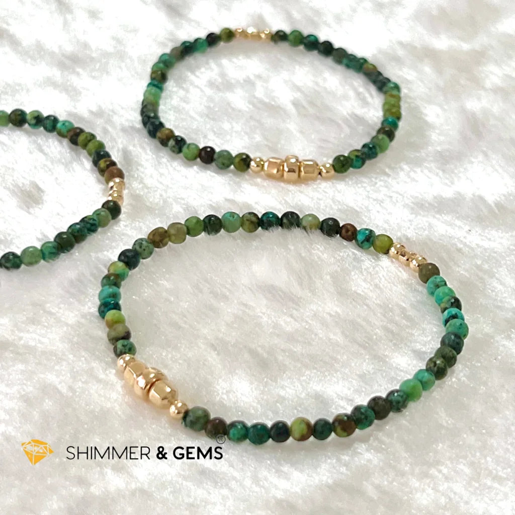 African Turquoise 3mm Healing Bracelet with 14k gold filled beads