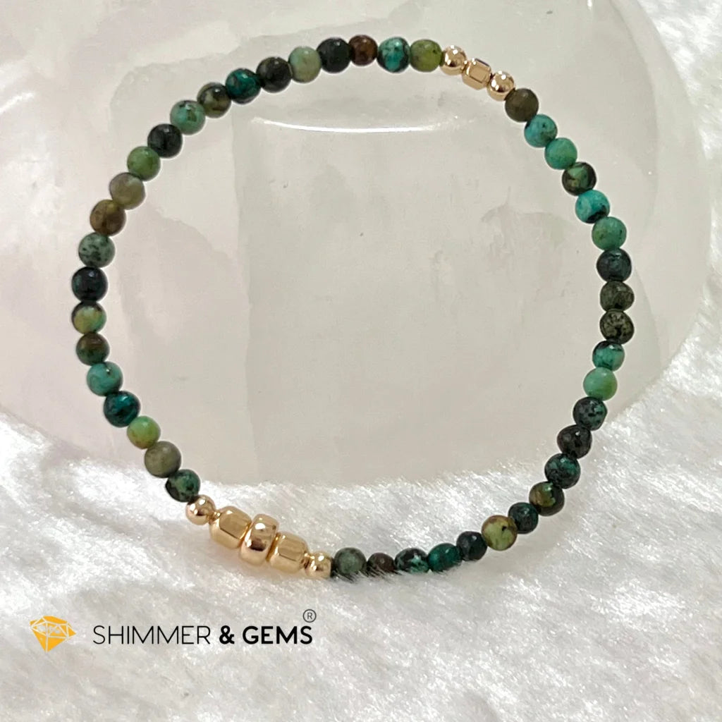 African Turquoise 3mm Healing Bracelet with 14k gold filled beads