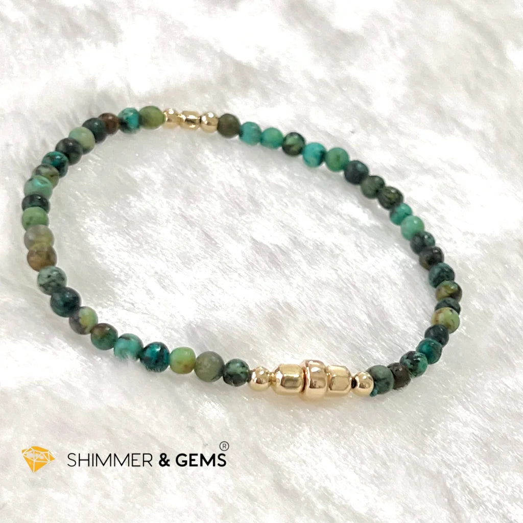 African Turquoise 3mm Healing Bracelet with 14k gold filled beads