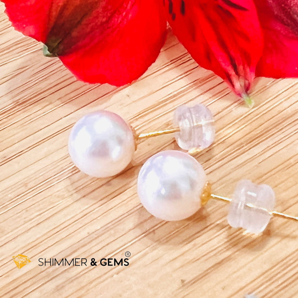 Akoya Pearl Stud Earrings 7Mm Round (18K Real Gold)