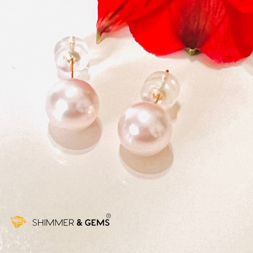 Akoya Pearl Stud Earrings 7Mm Round (18K Real Gold)