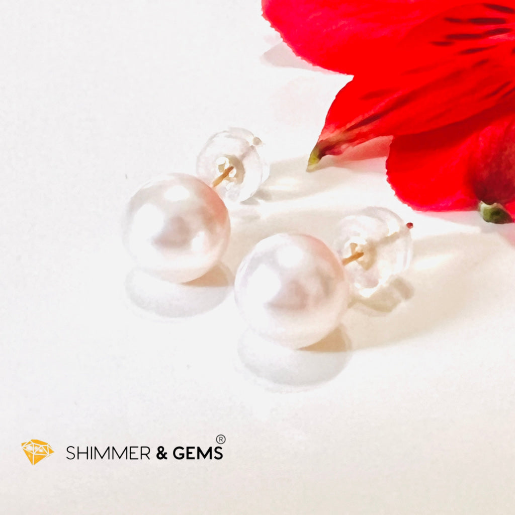 Akoya Pearl Stud Earrings 7Mm Round (18K Real Gold)