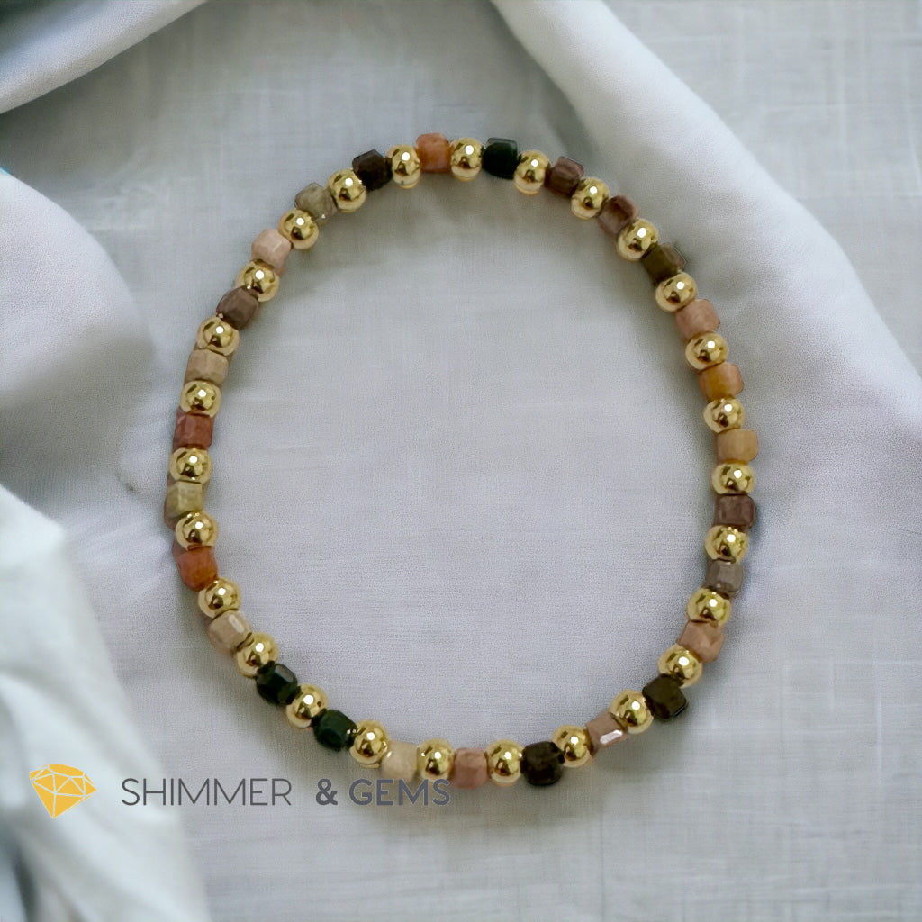 Alashan Agate Cube (3mm) Bracelet with Stainless Steel Beads
