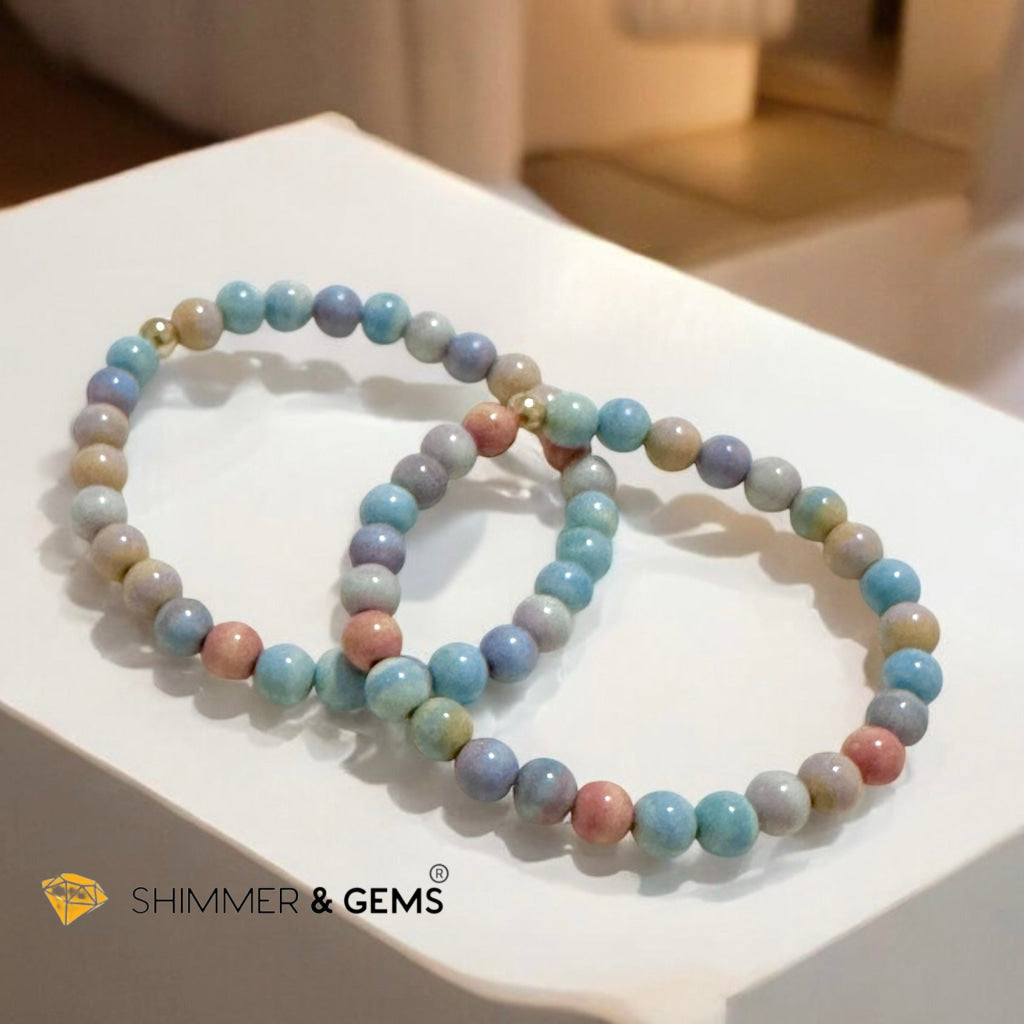 Alashan Agate (Macaron Pastel) 6mm Bracelet with Single 14k Gold-Filled Bead