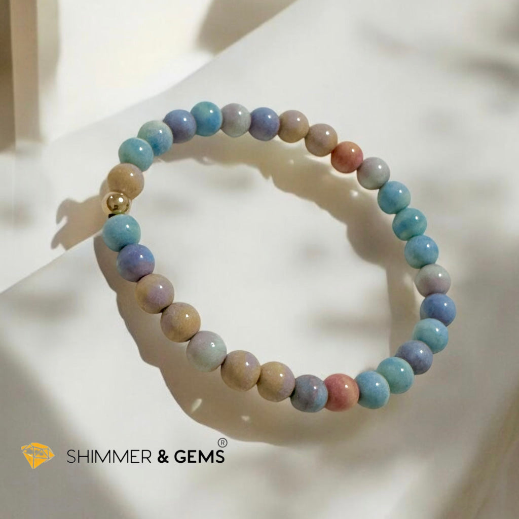 Alashan Agate (Macaron Pastel) 6mm Bracelet with Single 14k Gold-Filled Bead