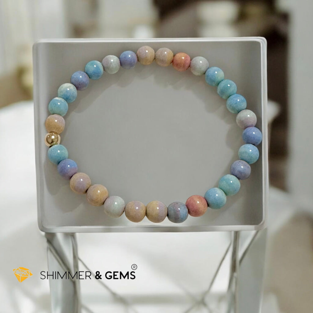 Alashan Agate (Macaron Pastel) 6mm Bracelet with Single 14k Gold-Filled Bead