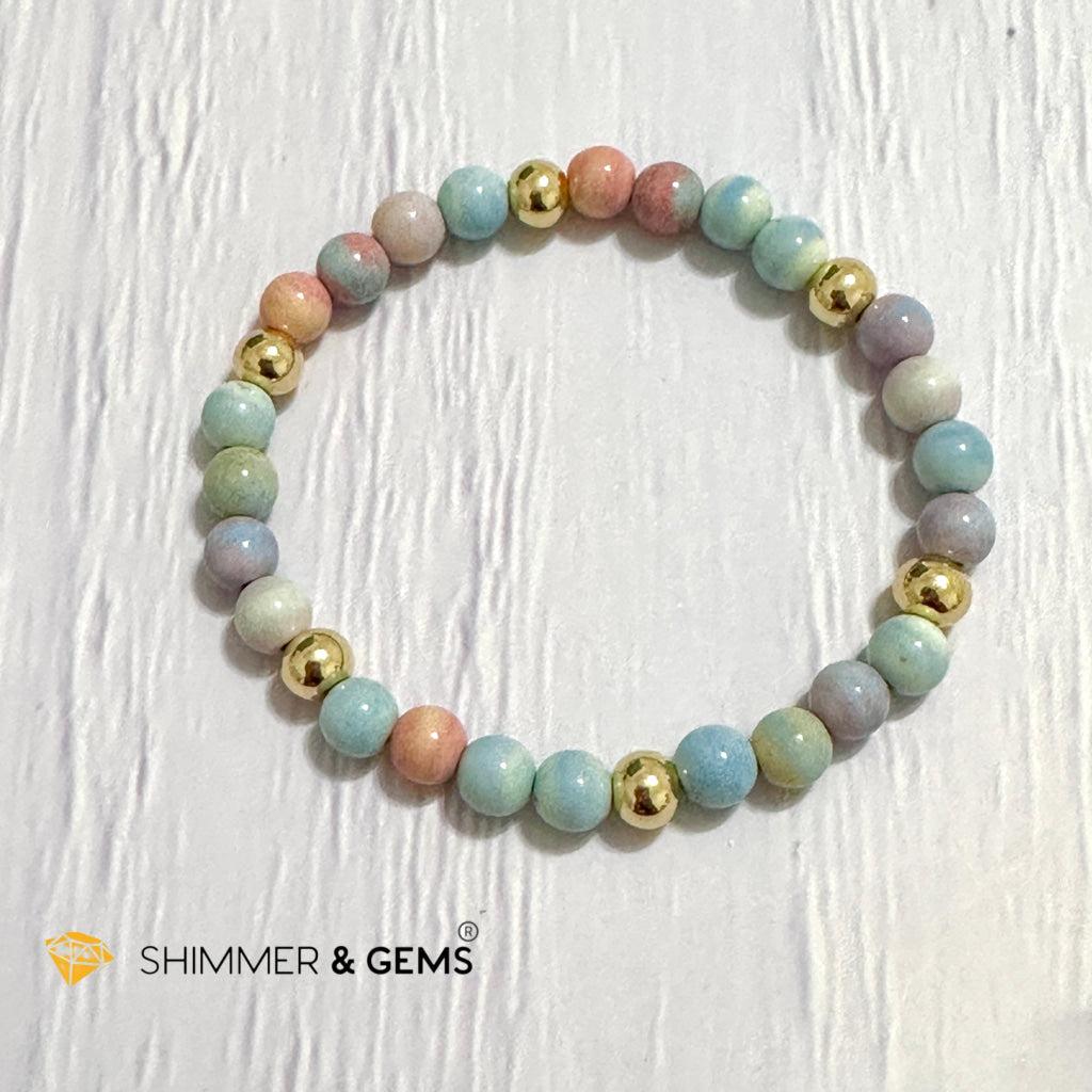 Alashan Agate (Macaron Pastel) 6mm Bracelet with 14k Stainless Steel Beads