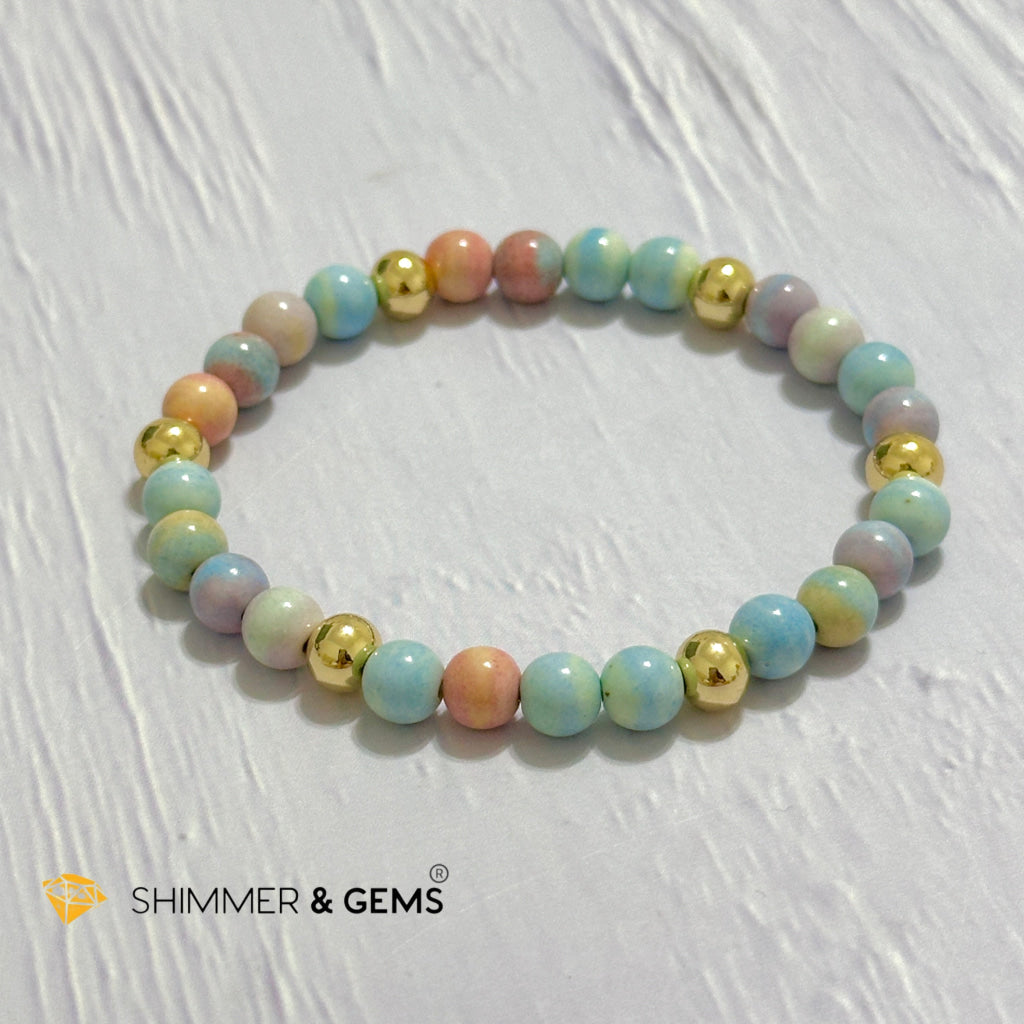 Alashan Agate (Macaron Pastel) 6mm Bracelet with 14k Stainless Steel Beads