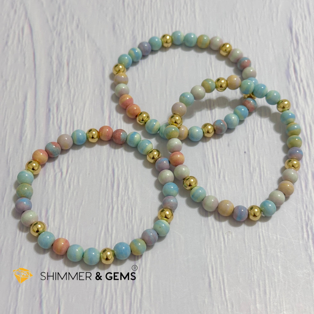 Alashan Agate (Macaron Pastel) 6mm Bracelet with 14k Stainless Steel Beads