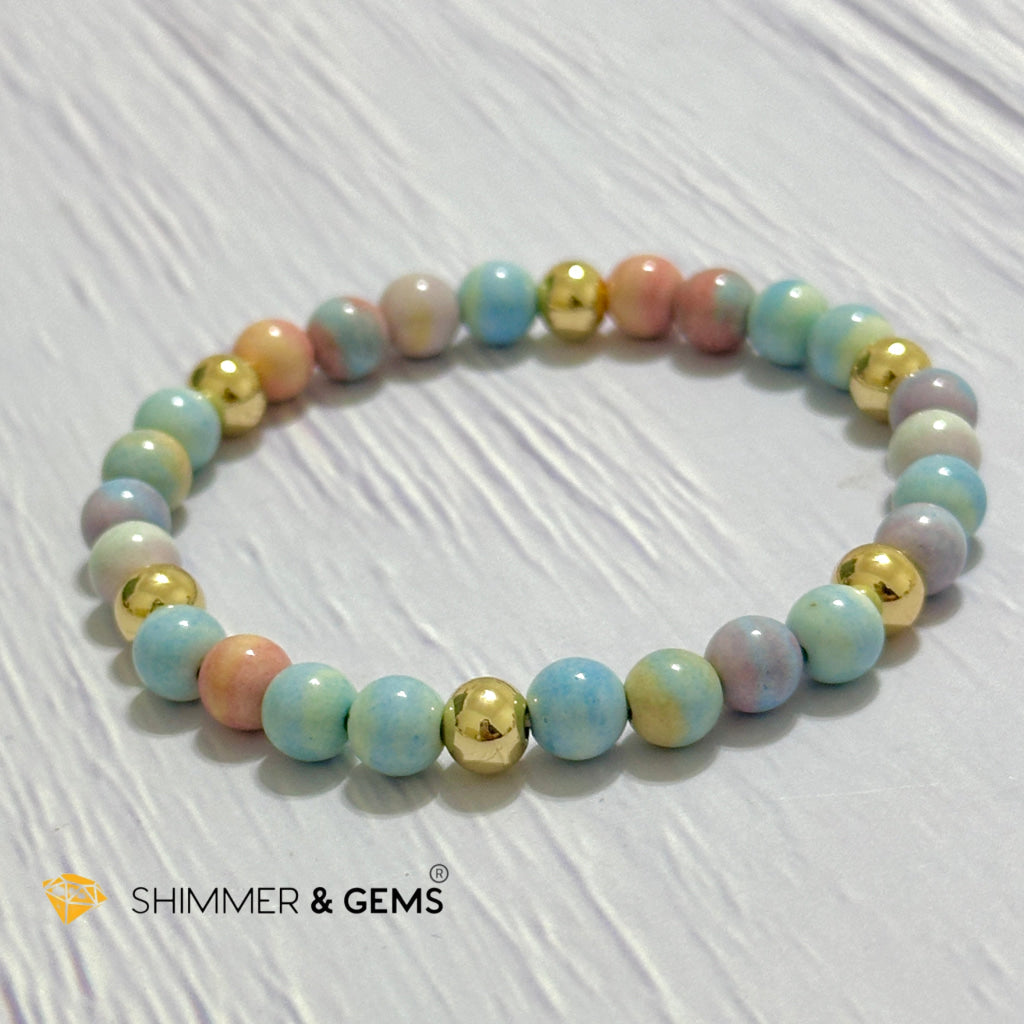 Alashan Agate (Macaron Pastel) 6mm Bracelet with 14k Stainless Steel Beads