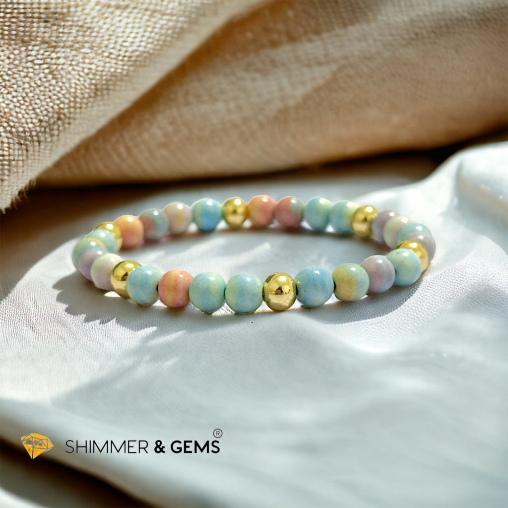 Alashan Agate (Macaron Pastel) 6mm Bracelet with 14k Stainless Steel Beads