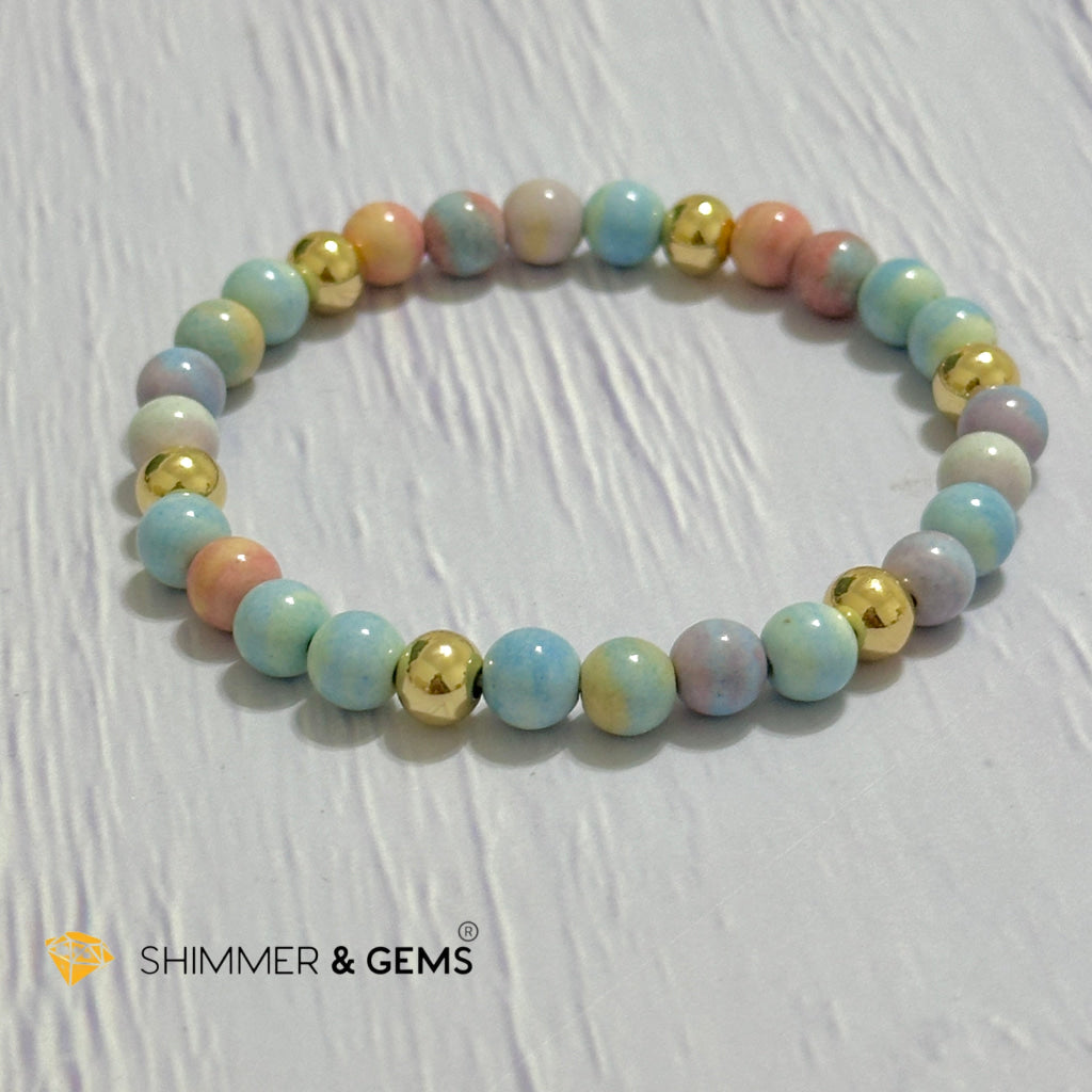 Alashan Agate (Macaron Pastel) 6mm Bracelet with 14k Stainless Steel Beads