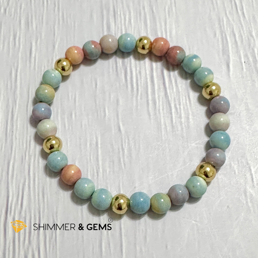 Alashan Agate (Macaron Pastel) 6mm Bracelet with 14k Stainless Steel Beads